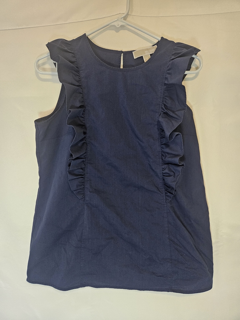 Michael Kors Navy Sleeveless Shell Top Ruffle Business Casual Office Summer